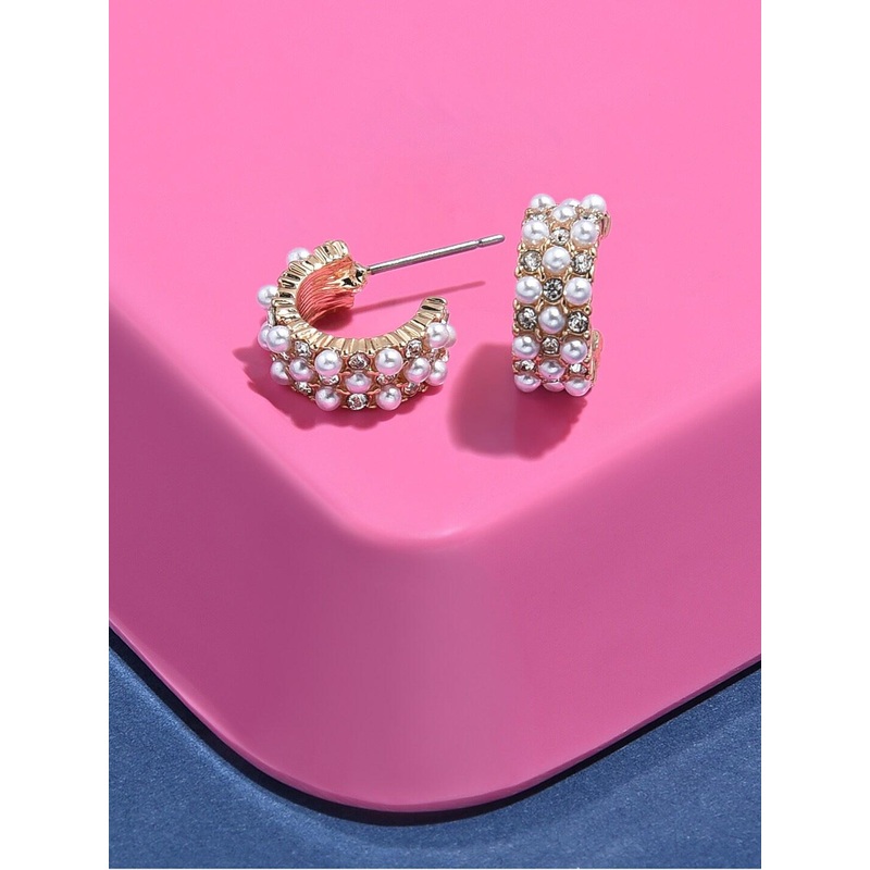Accessorize London Diamante & Pearl Small Half Hoop Earring