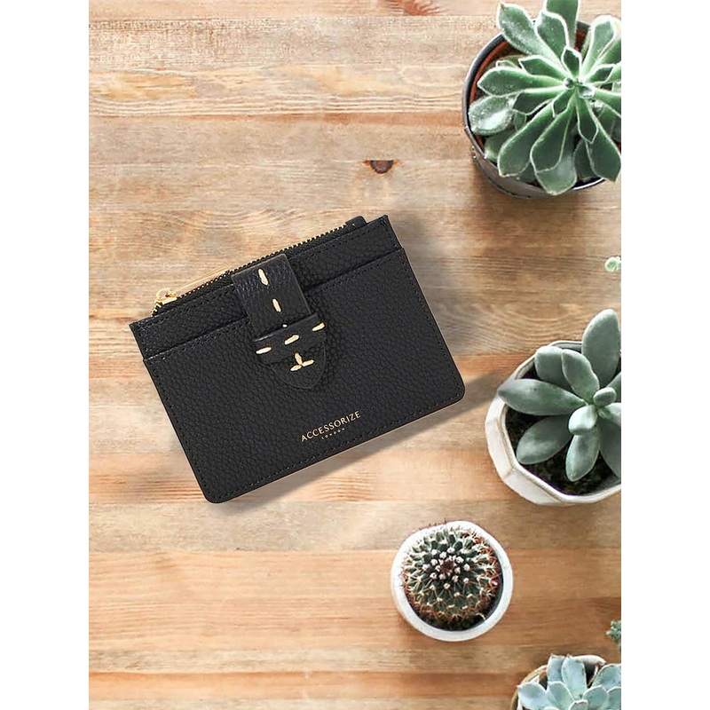 Accessorize London Women’s Faux Leather Black Stitched Cardholder