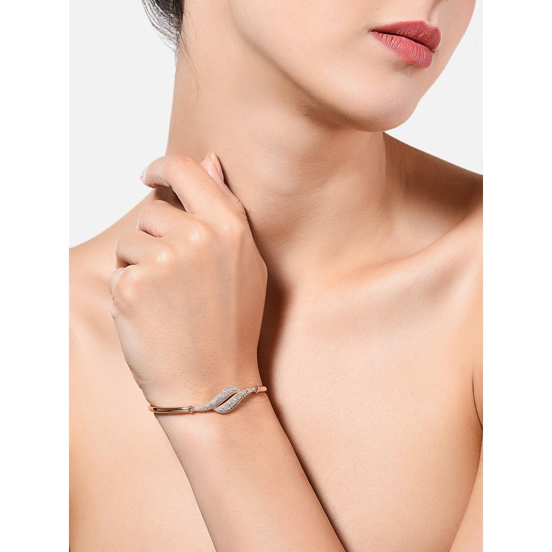 AMI Women Rose Gold & White Brass Cubic Zirconia Rose Gold-Plated Kada Bracelet