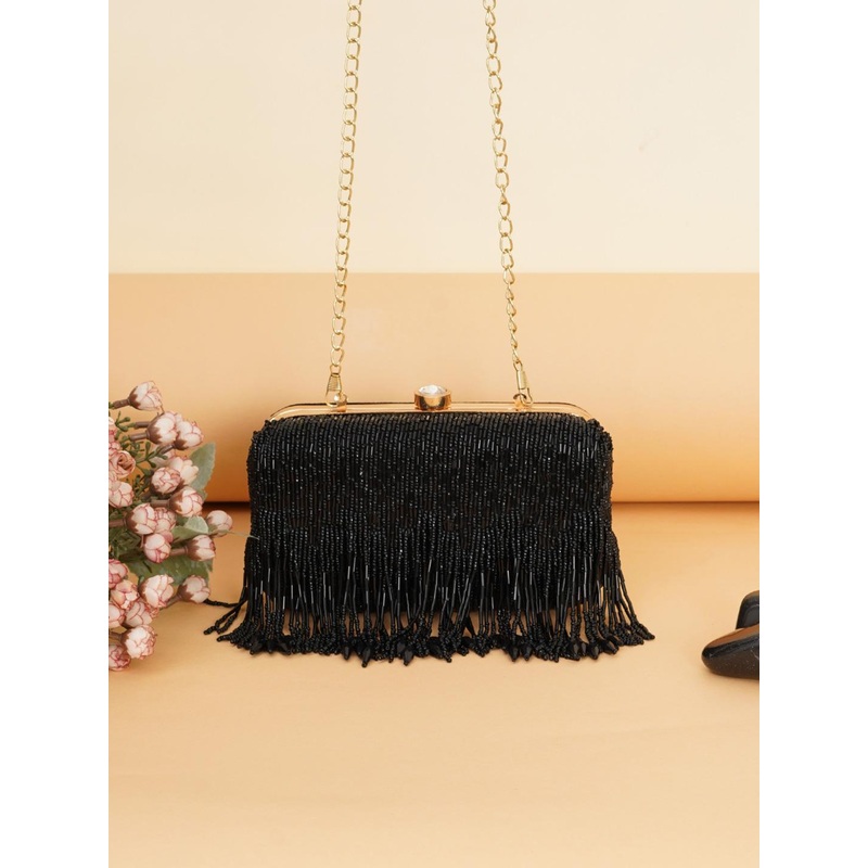 Anouk Embroidered Box Clutch With Shoulder Strap