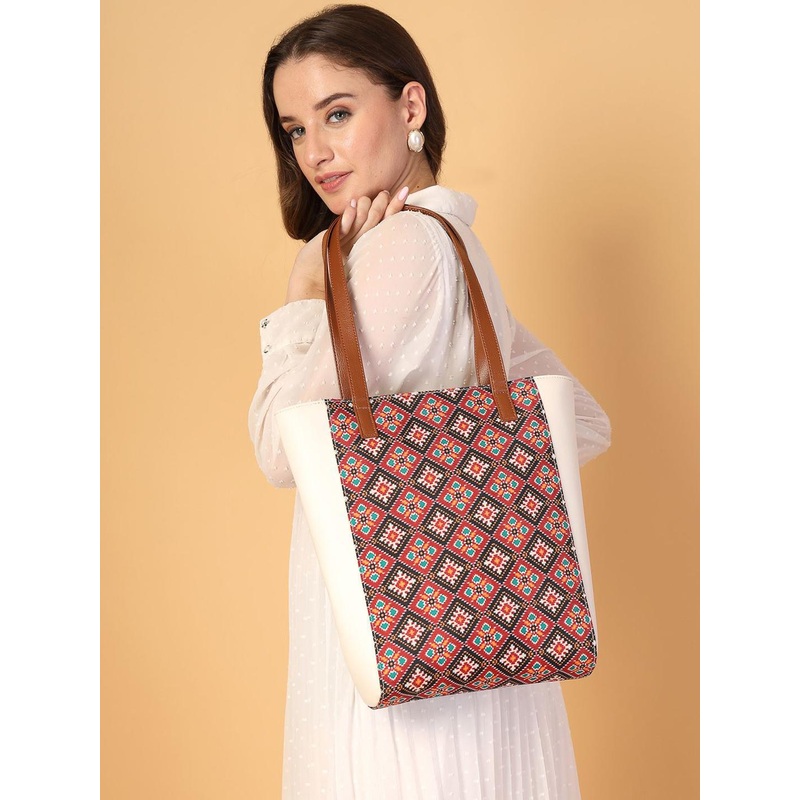 Anouk Women PU Structured Tote Bag with Cut Work