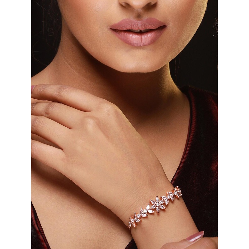 Anouk Women Rose Gold-Plated American Diamond Link Bracelet