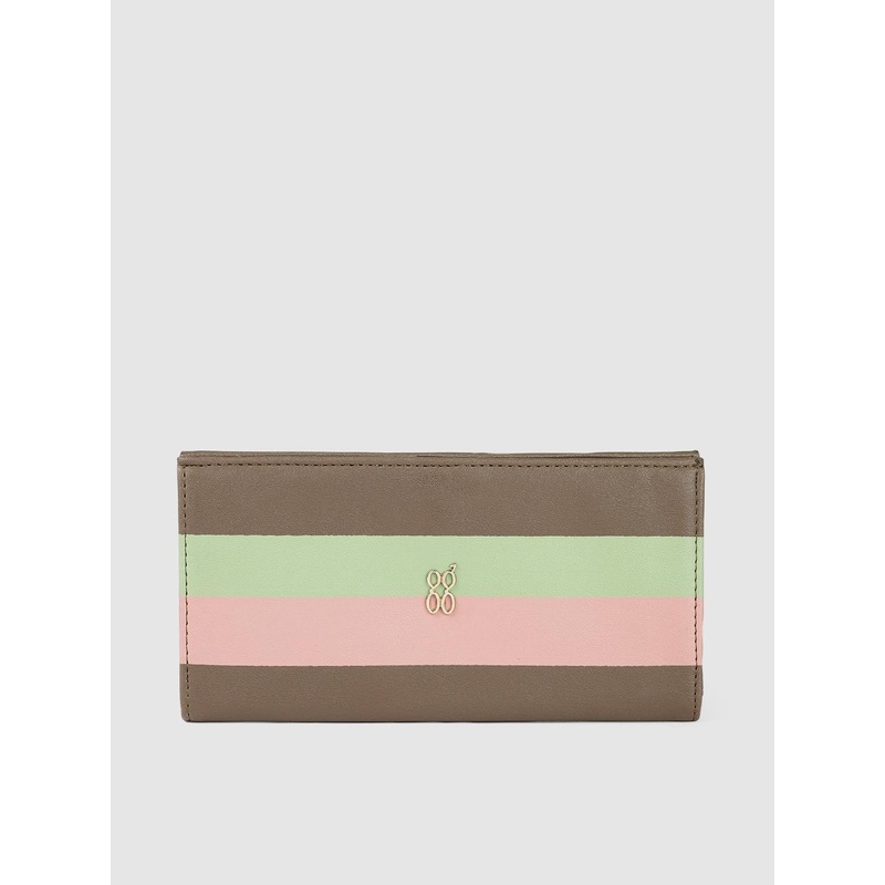 Baggit Women Olive Green & Pink Striped Two Fold Wallet
