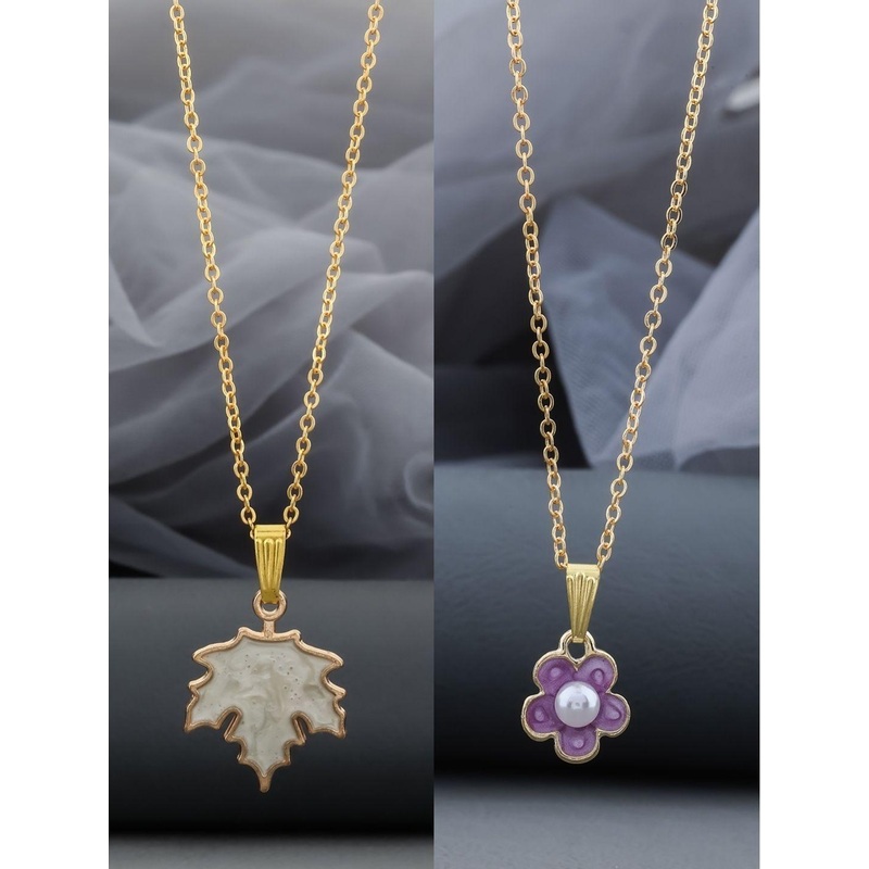 Birado Jewellery Set Of 2 Stainless Steel Gold-Plated Pendant & Chains