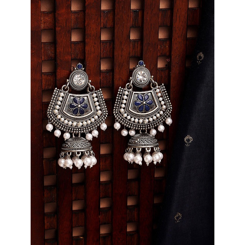 Jazz and Sizzle Blue & White Contemporary Jhumkas Earrings