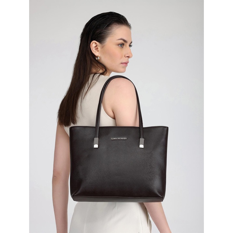 Lino Perros Coffee Brown Solid Laptop Bag