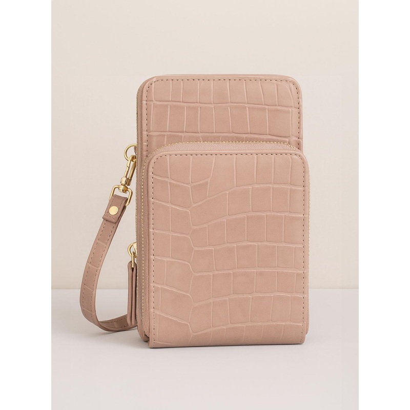 Lino Perros Peach-Coloured Animal Textured PU Structured Sling Bag