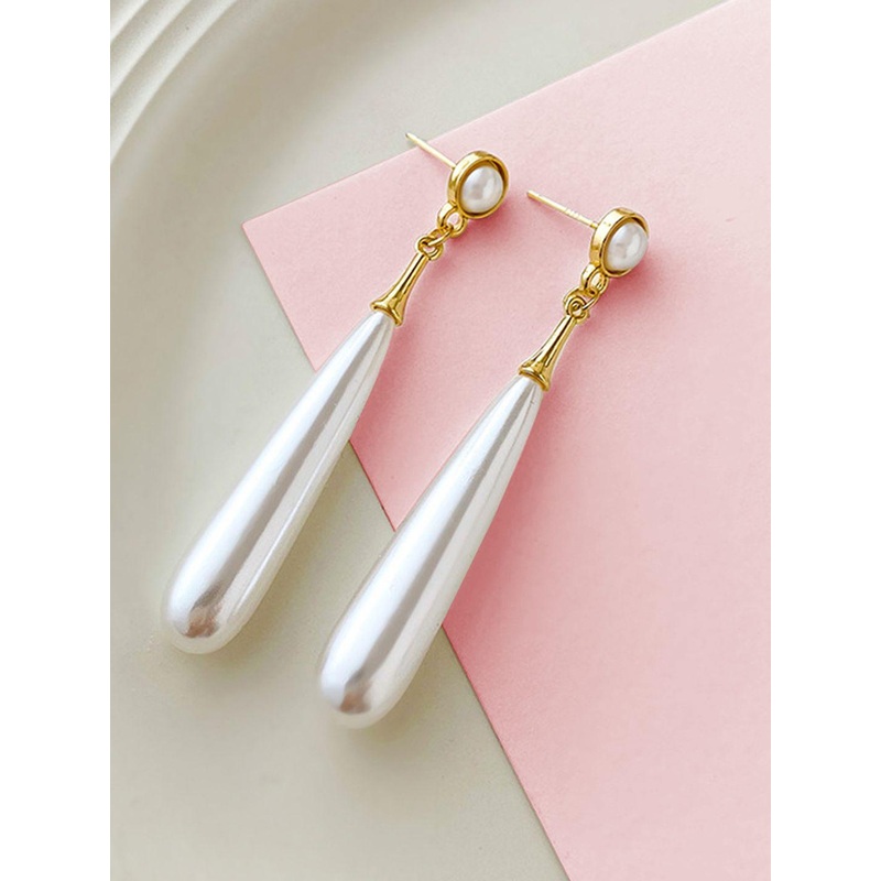 Peora Gold Plated Pearl Contemporary Drop Earrings