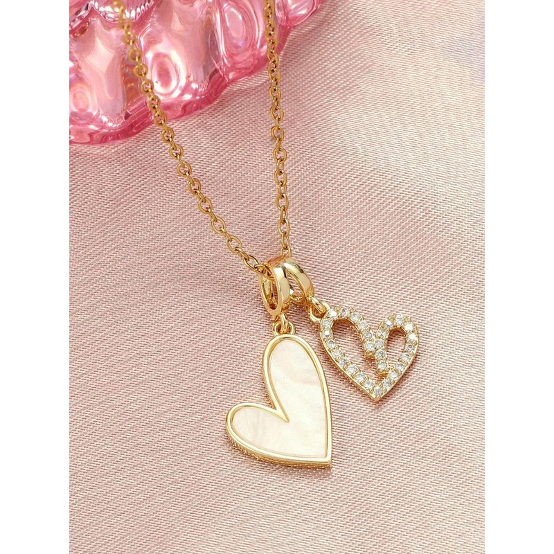 SALTY Pack of 2 Women LoveBond Double Heart Golden Necklace