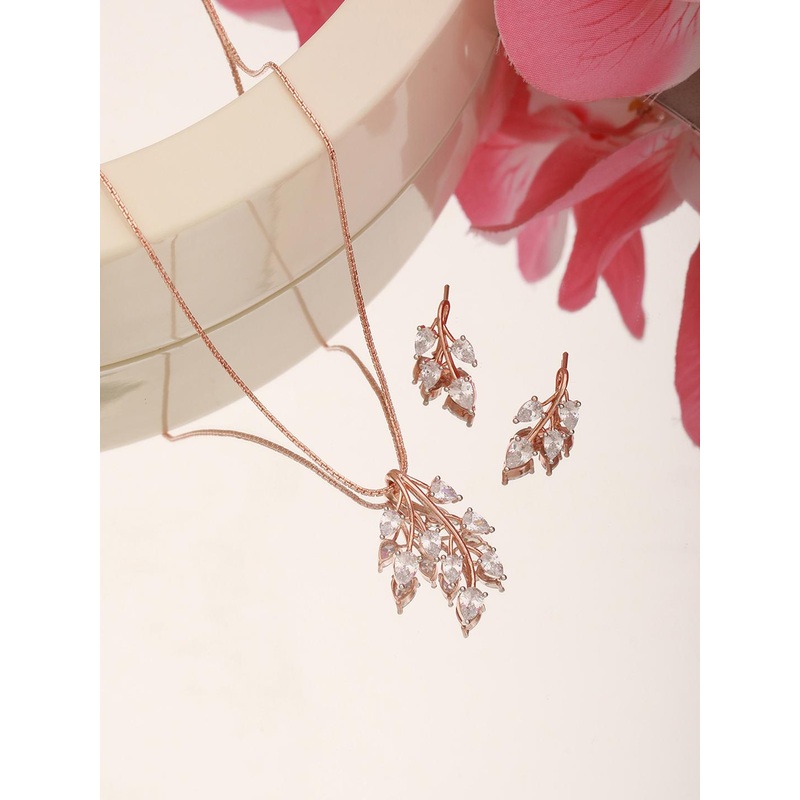Saraf RS Jewellery Rose Gold-Plated White AD-Studded Jewellery Set