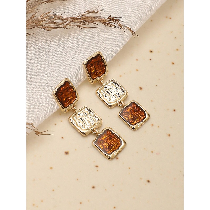 SOHI Brown & White Contemporary Drop Earrings