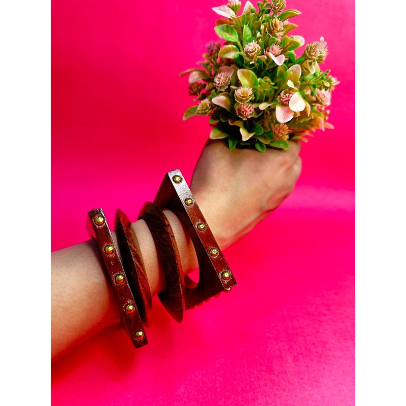 TAG 7 Women Wooden Triangular & Square Bangles Set