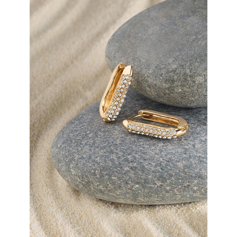 Zaveri Pearls  Gold-Plated Stone Studded Contemporary Hoop Earrings