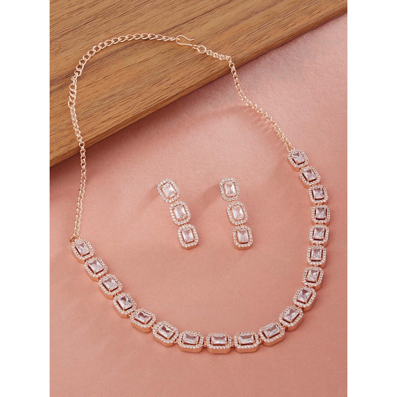 Zaveri Pearls  Rose Gold-Plated CZ Studded Jewellery Set