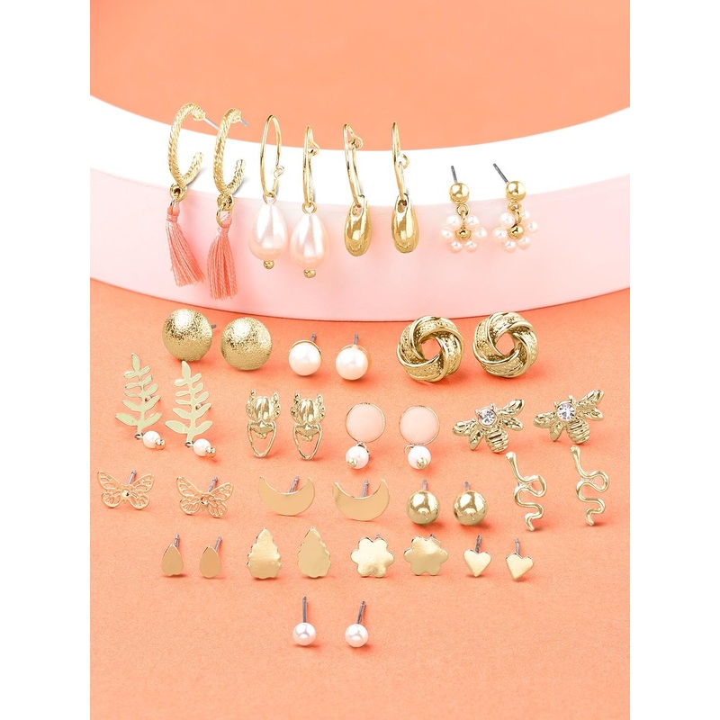 Zaveri Pearls Set of 20 Gold-Plated Contemporary Studs Earrings