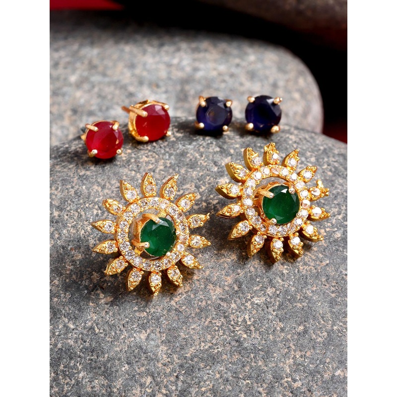 ZENEME Multicoloured Circular Studs Earrings