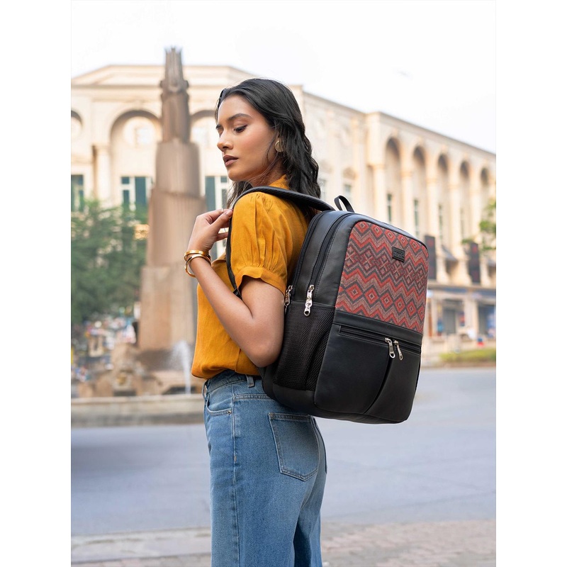 ZOUK  Women Chevron Printed Vegan Leather Backpack-Up to 16 inch