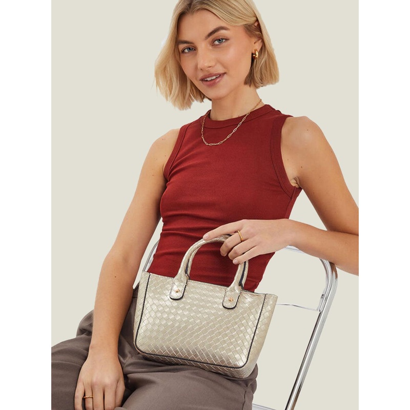 Accessorize Women Woven Metallic Handbag