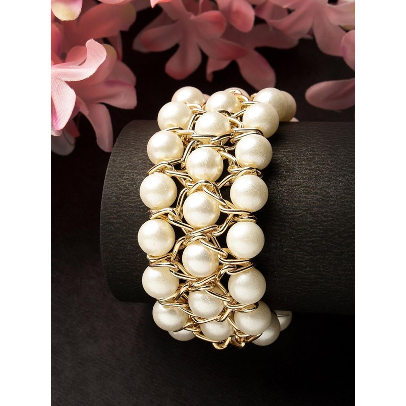 Anouk Gold-Plated Pearls Beaded Elasticated Bracelet