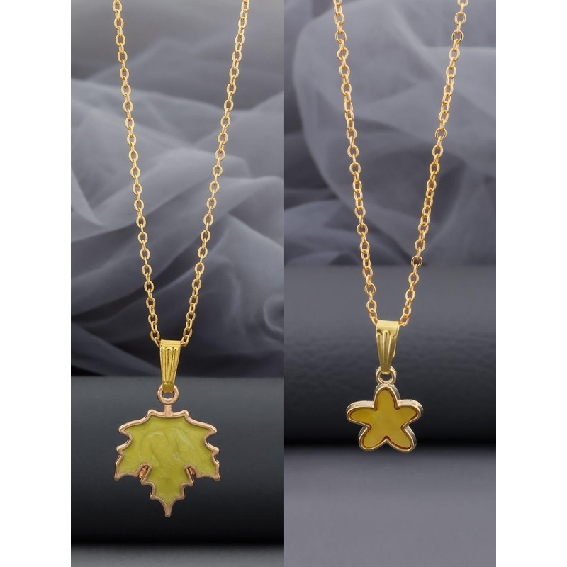 Birado Jewellery Set Of 2 Steel Gold-Plated Geometric Pendants With Chains