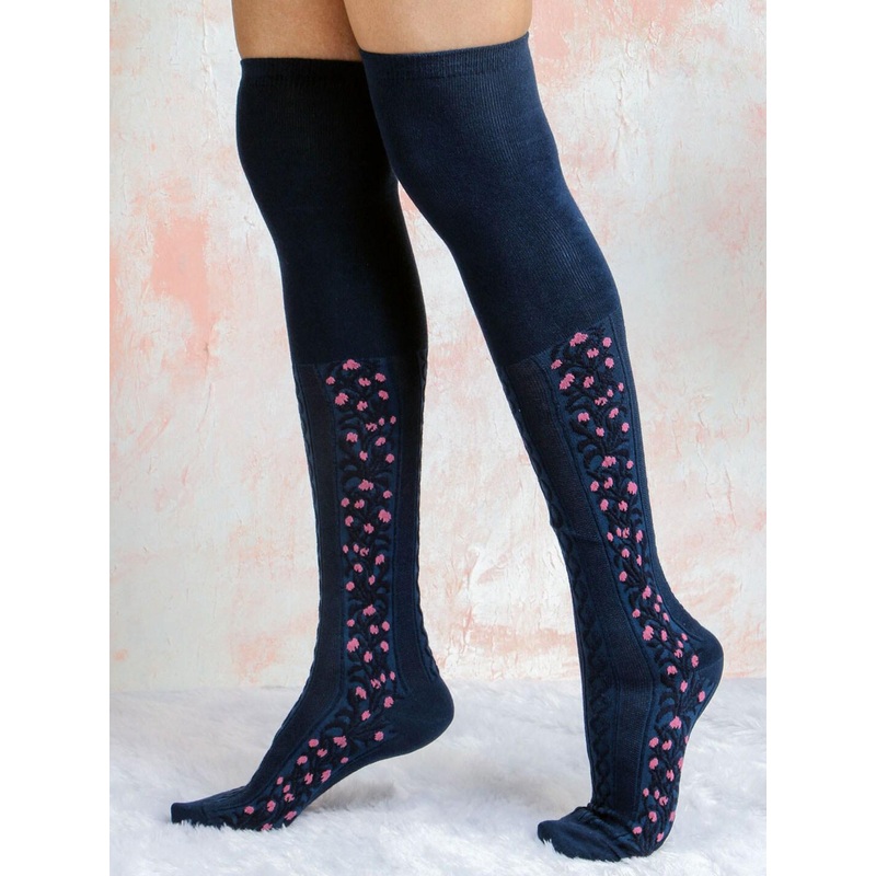 Bonjour Women Navy Blue Knee Length Socks