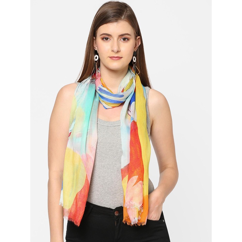 Cloth Haus India Women White & Yellow Printed Scarf