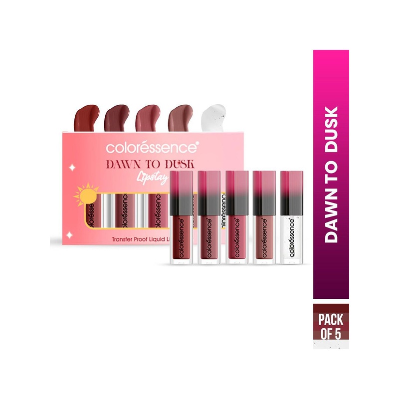 Coloressence Set Of 5 Waterproof Liquid Lipstick – 5 ml Each – Dawn To Dusk