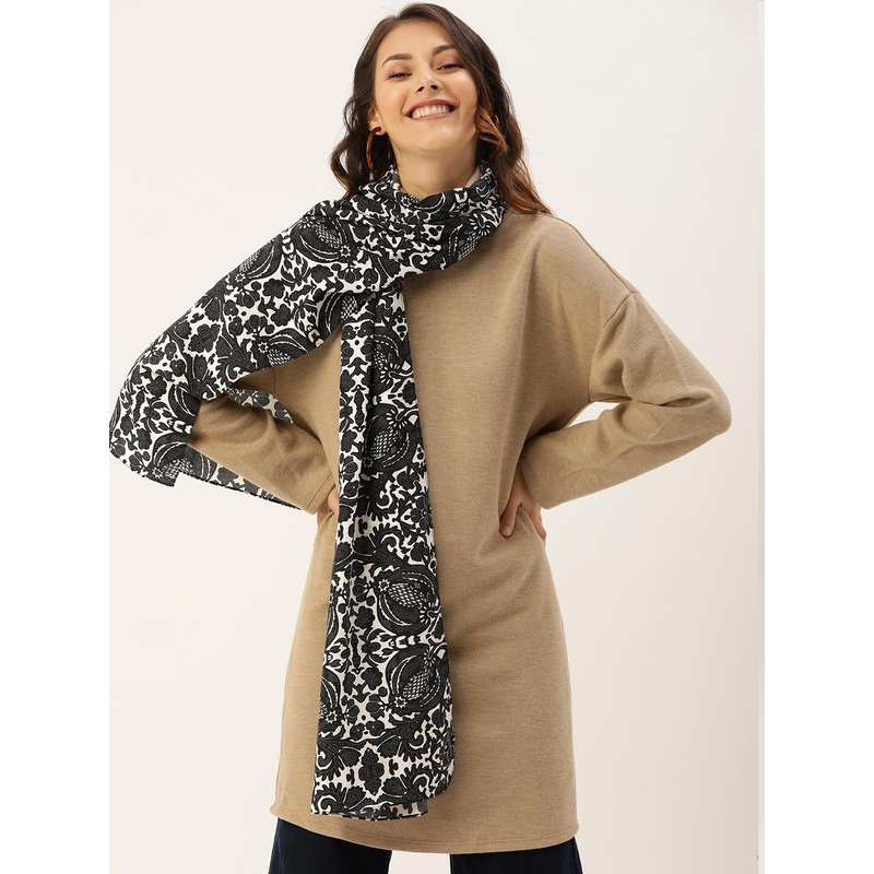 DressBerry Women Off-White & Black Printed Scarf