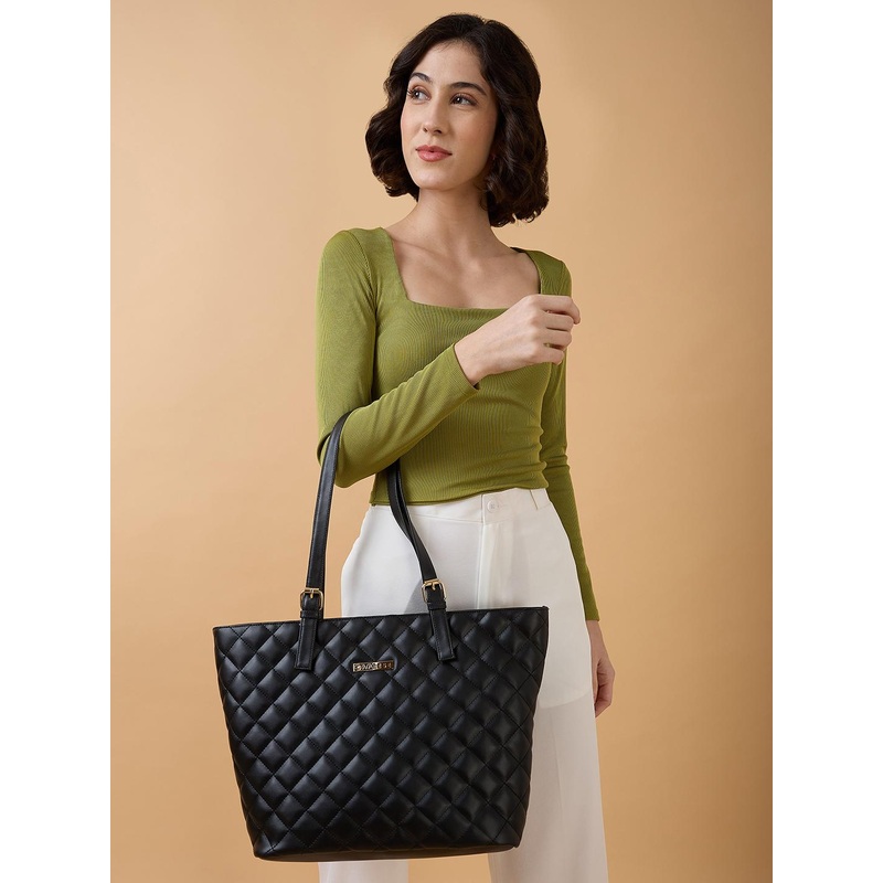DressBerry X CAPRESE N Bradley Quilted Women Black Medium Tote Bag