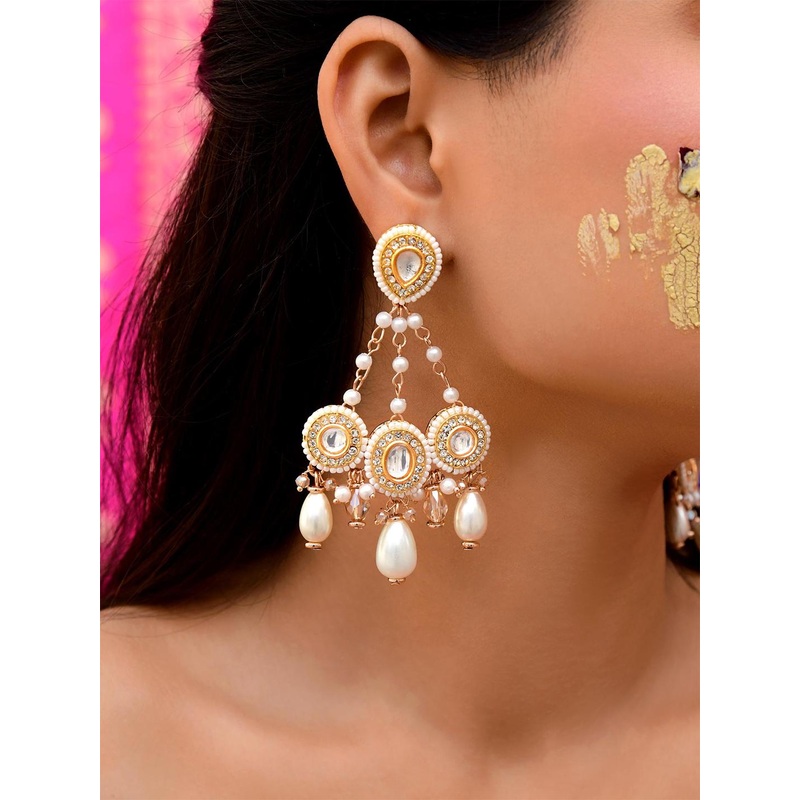 EVERSTYLISH SANJOYA APSARA Ivory Ethnic Kundan Earrings Beads Pearl Haldi Bridal Accessory