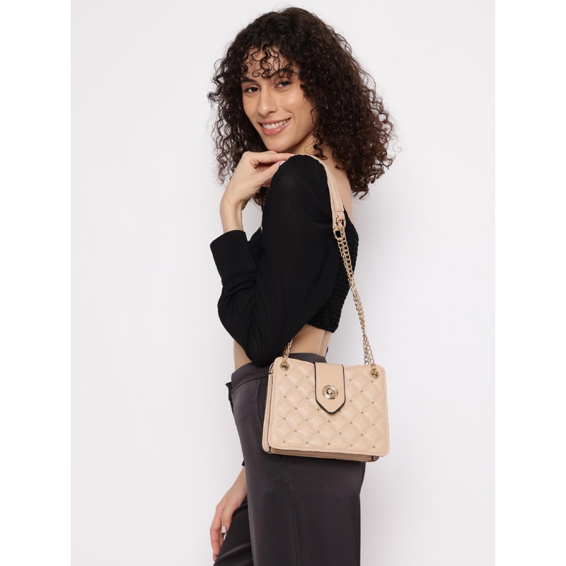 Fastrack Nude-Coloured Embellished PU Structured Sling Bag