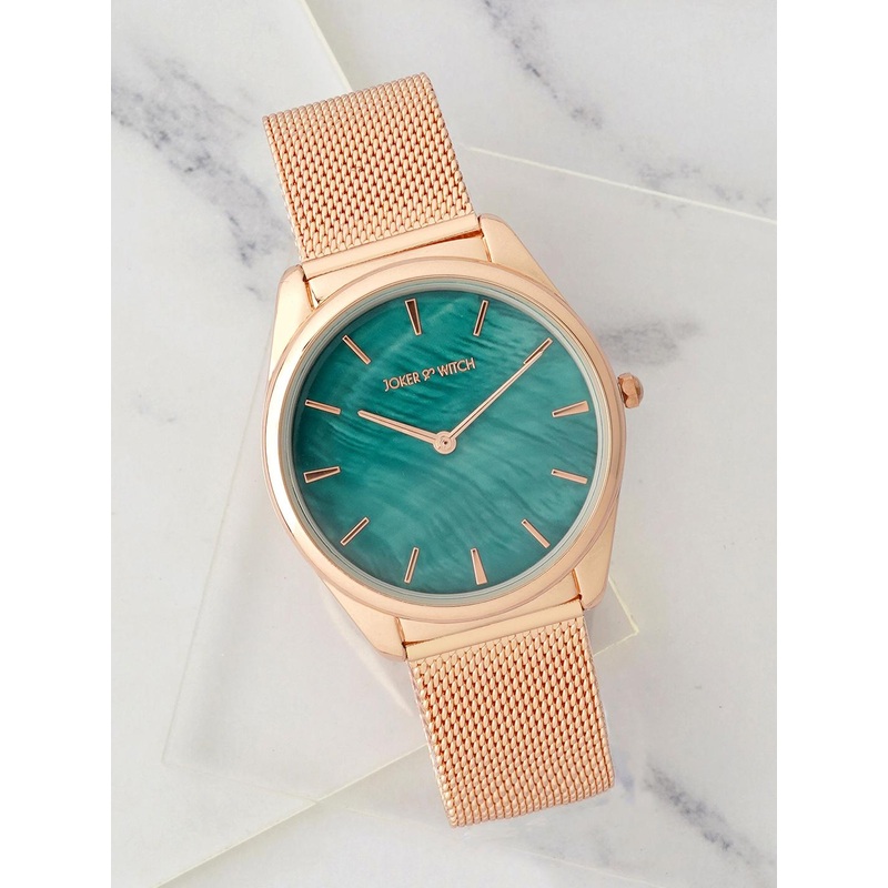 JOKER & WITCH Women Green Patterned Dial & Rose Gold Toned Straps Analogue Watch