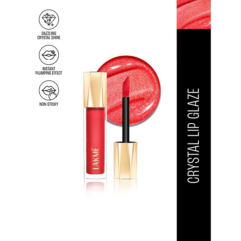Lakme Glitterati Non-Sticky Hydrating Lip Glaze With Vegan Collagen 5ml – Scarlet Spritzer