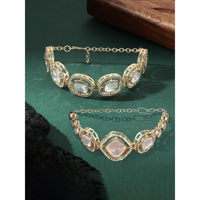 Zaveri Pearls Set of 2 Gold-Plated Austrian Diamonds Studded Wraparound Bracelets