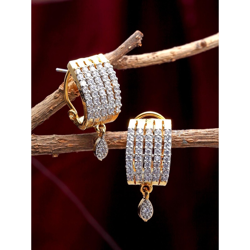 ZENEME Gold Plated CZ Studded White Studs Earrings