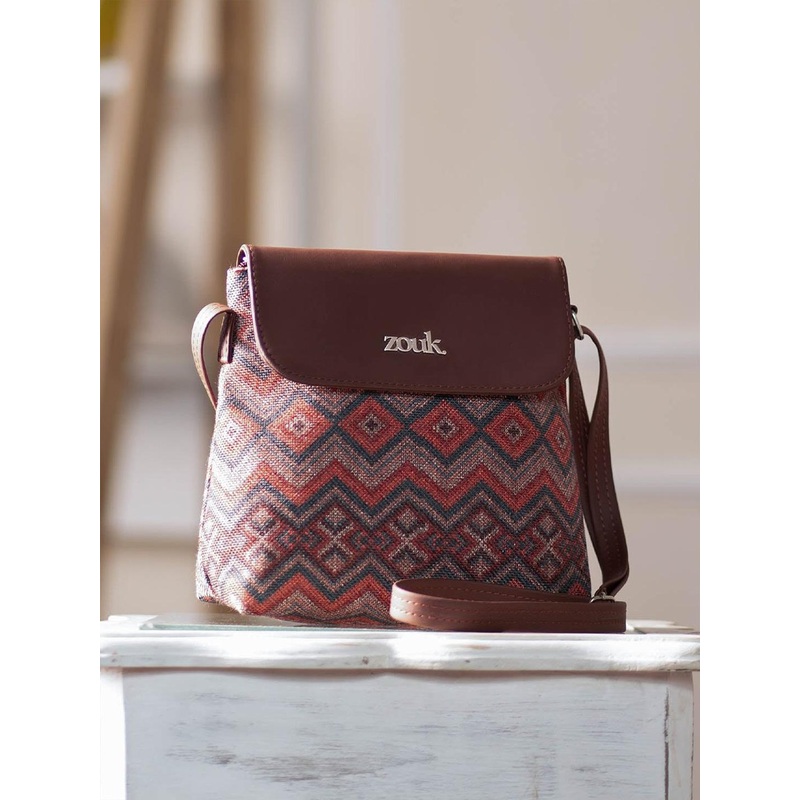 ZOUK Geometric Printed Structured Sling Bag