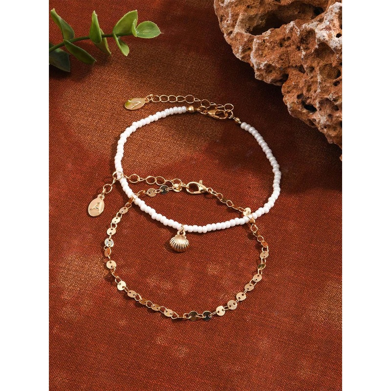 Accessorize London Set Of 2 Shell Charm Anklets