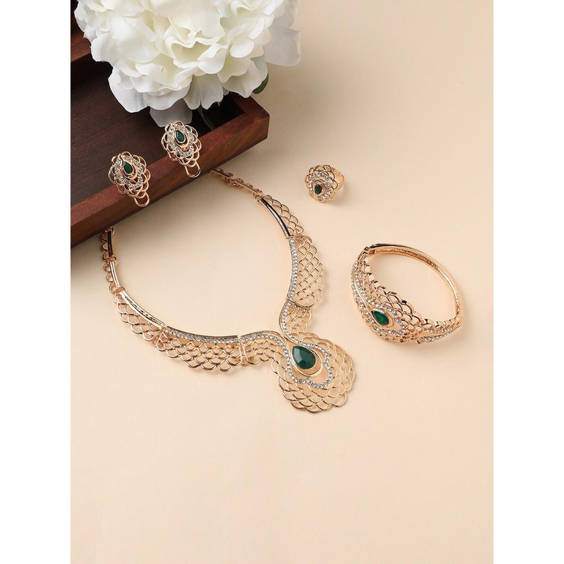 Anouk Green Stone-Studded Gold-Plated  Necklace & Earrings