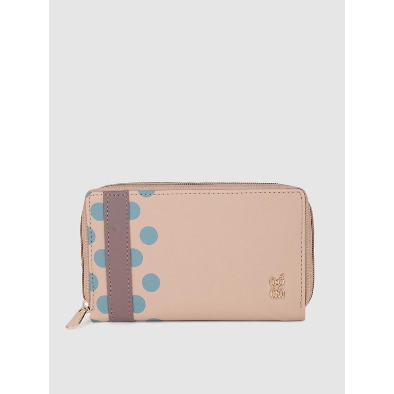 Baggit Women Dusty Pink & Blue Solid Zip Around Wallet