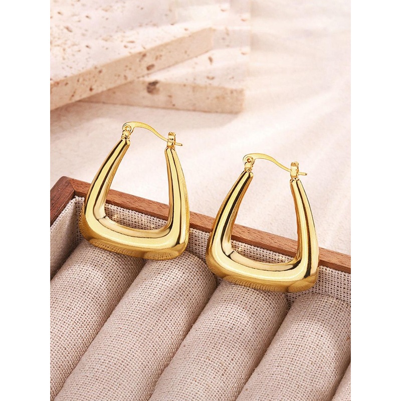 Designs & You Stainless Steel Gold-Plated Geometric Shaped Hoop Earrings