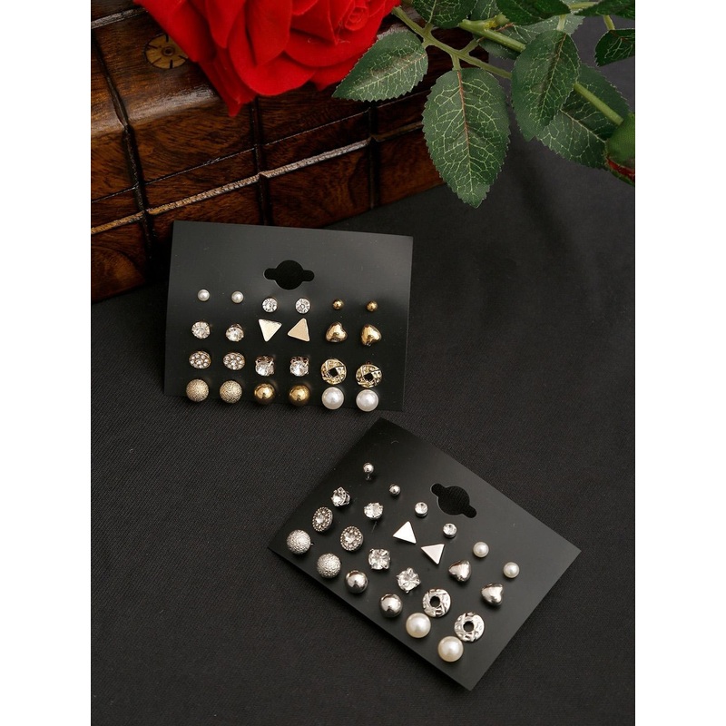 DressBerry Set Of 24 Gold-Plated Contemporary Studs Earrings