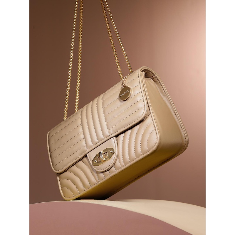 DressBerry Textured Structured Shoulder Bag with Quilted