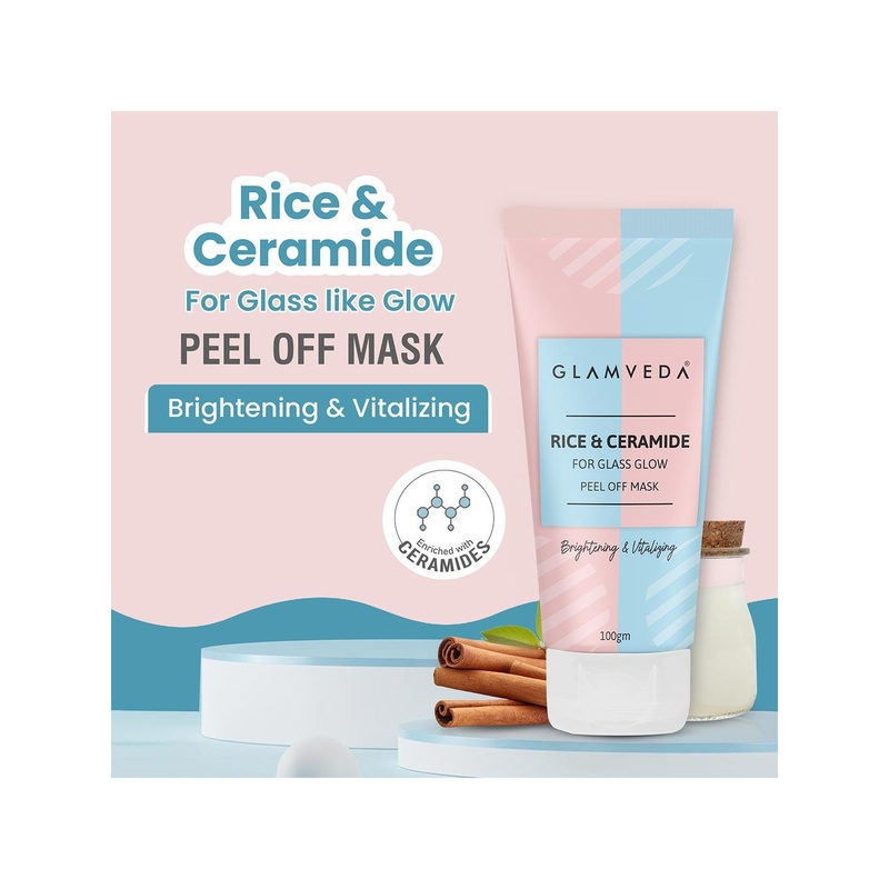 GLAMVEDA Rice & Ceramide Glass Skin Brightening & Vitalizing Peel Off Mask – 100 gm