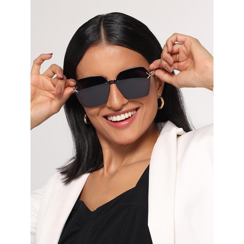 HASHTAG EYEWEAR Women Hexagonal Oversized Sunglasses With UV Protected Lens G-15062-black