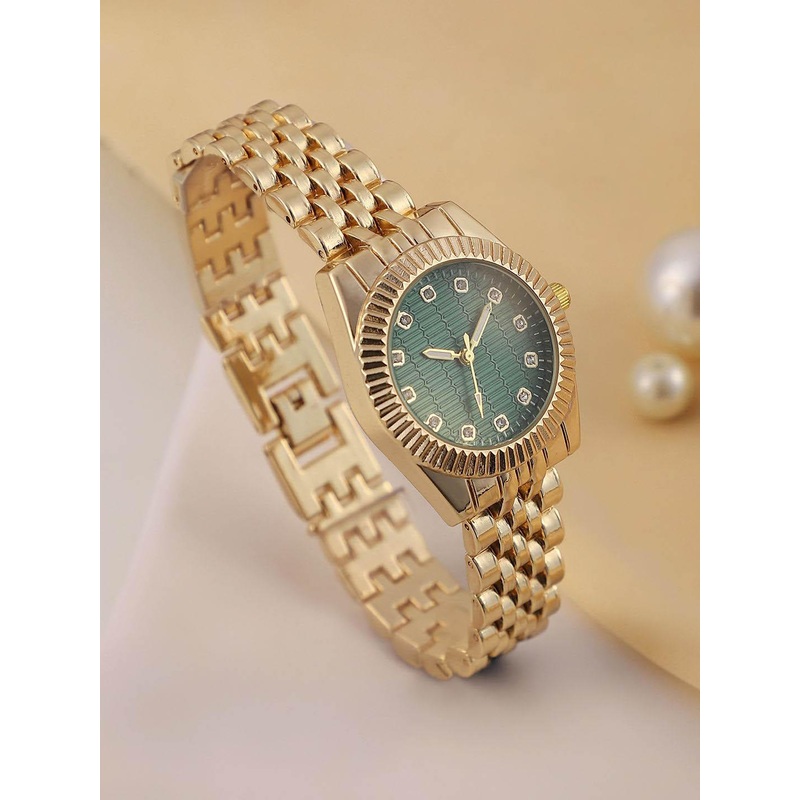 HAUTE SAUCE Women The Ribbed H-Link Round Watch – Emerald Green