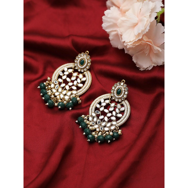 Jazz and Sizzle Gold-Plated Stone Studded & Beadded Circular Classic Drop Earrings