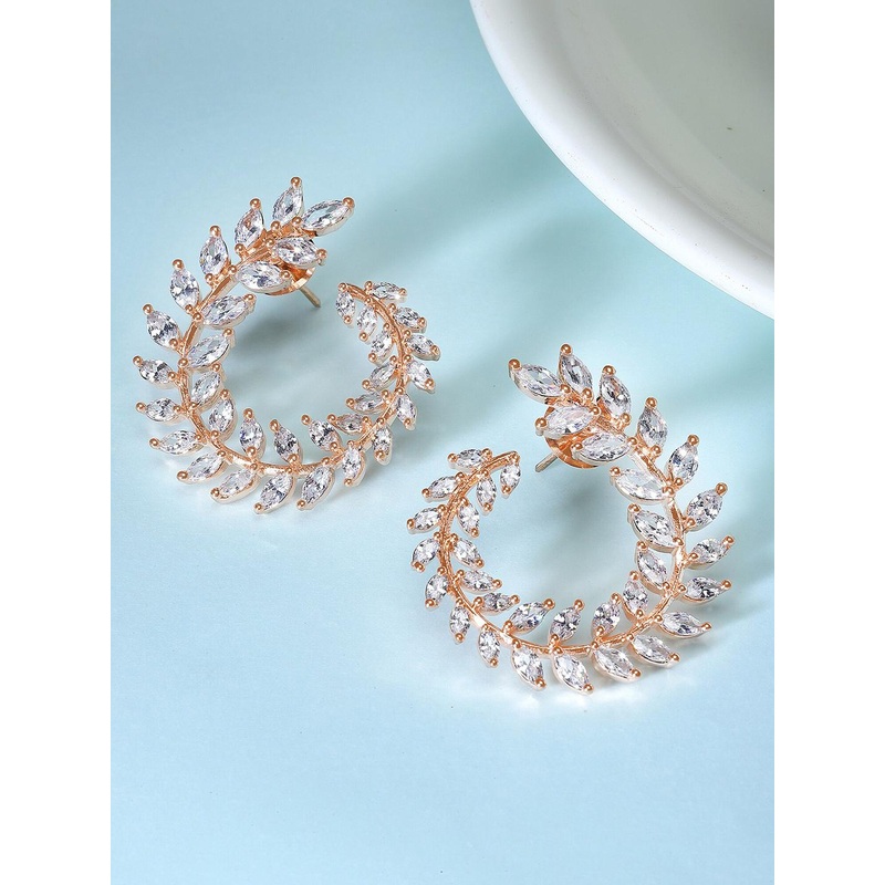 KARATCART Rose Gold-Plated Cubic Zirconia Contemporary Hoop Earrings