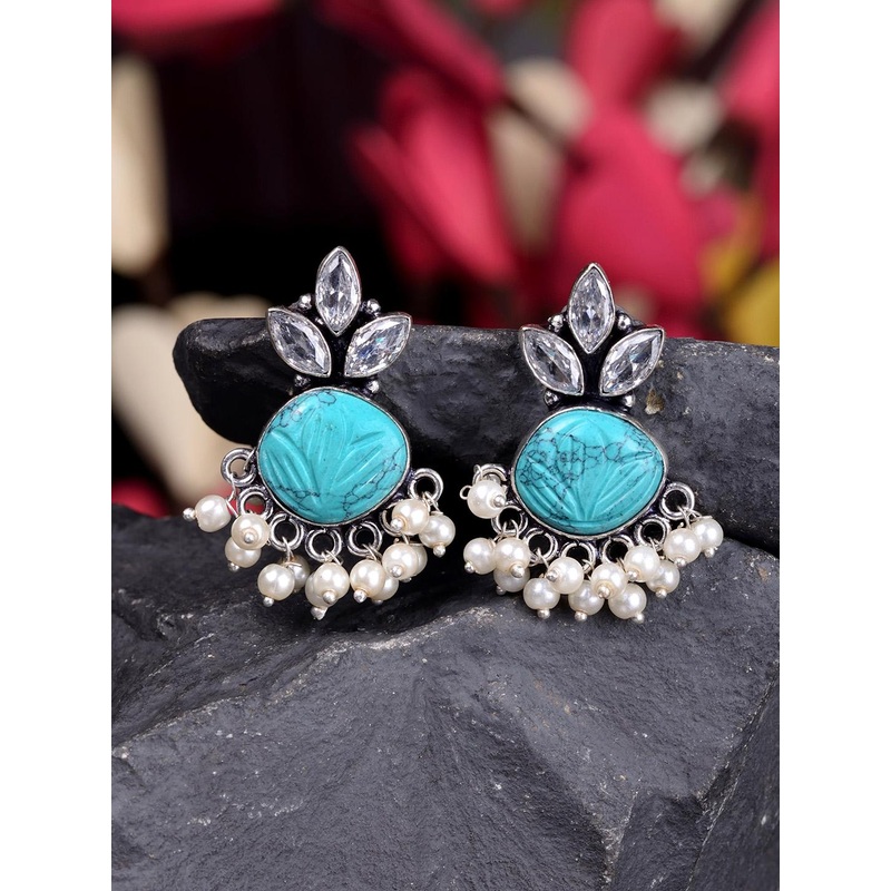 Saraf RS Jewellery Turquoise Blue Circular Drop Earrings