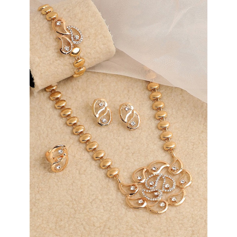 SOHI Women Gold-Plated & White Stone-Studded Jewellery Set