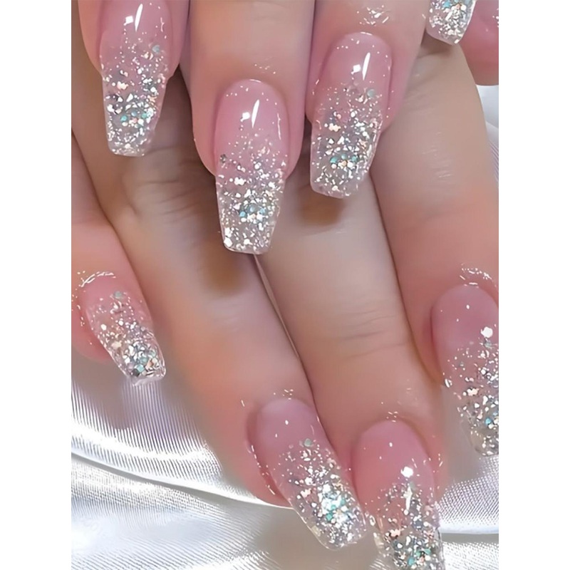 The Pink Truck Set of 24 Glitter Design Artificial Reusable Nails With Glue – Pink